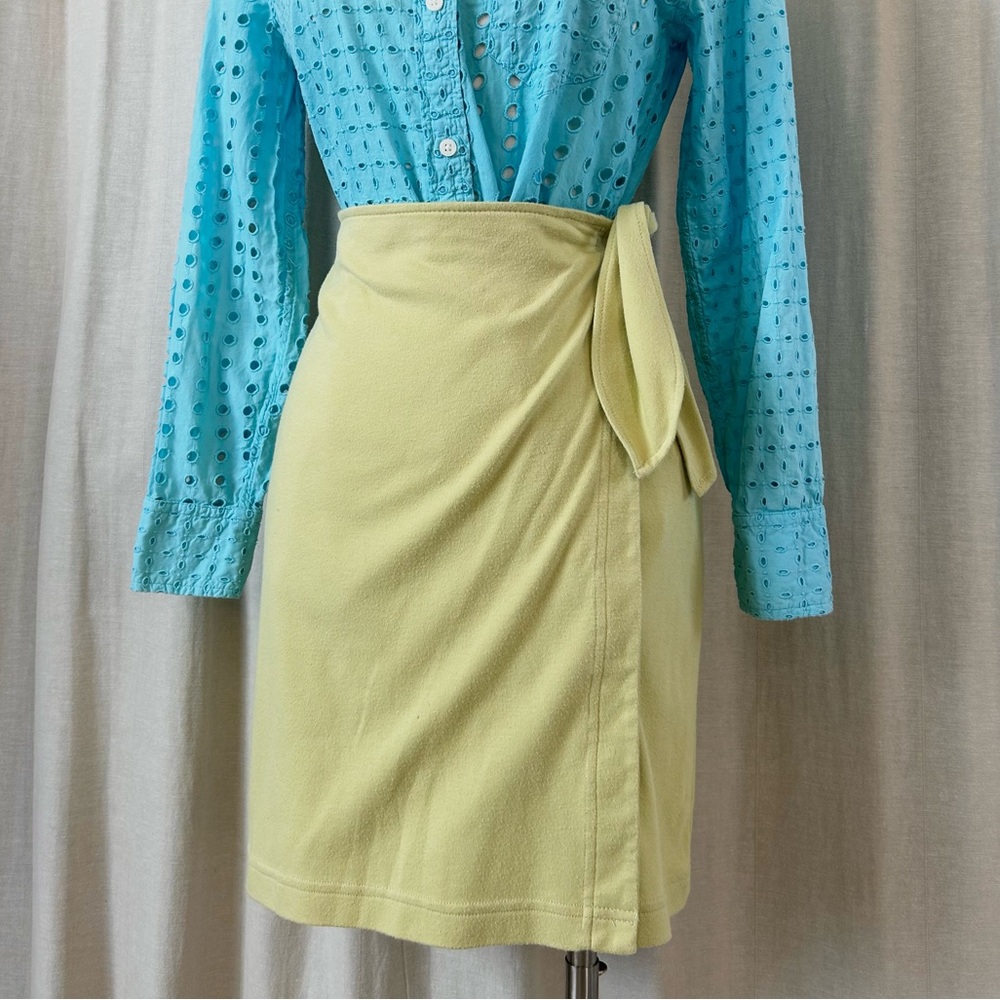 Lime Green Wrap Mini Skirt Soft Stretchy Above-the-Knee